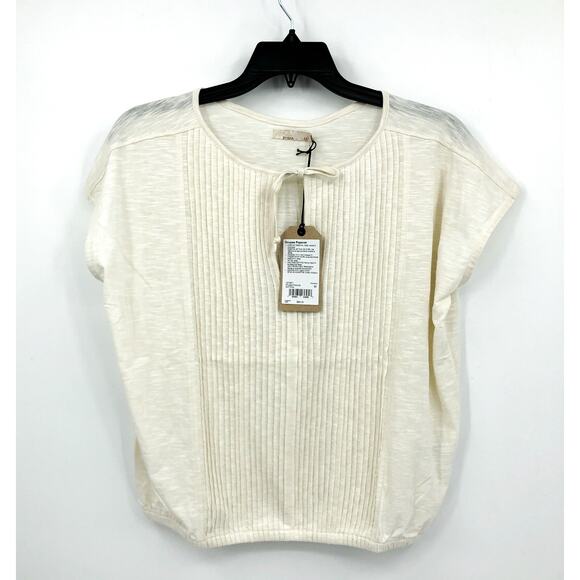 PRANA Women's Ocupas Popover Top Medium Soft White Pintuck Short Sleeve NWT - Picture 4 of 11